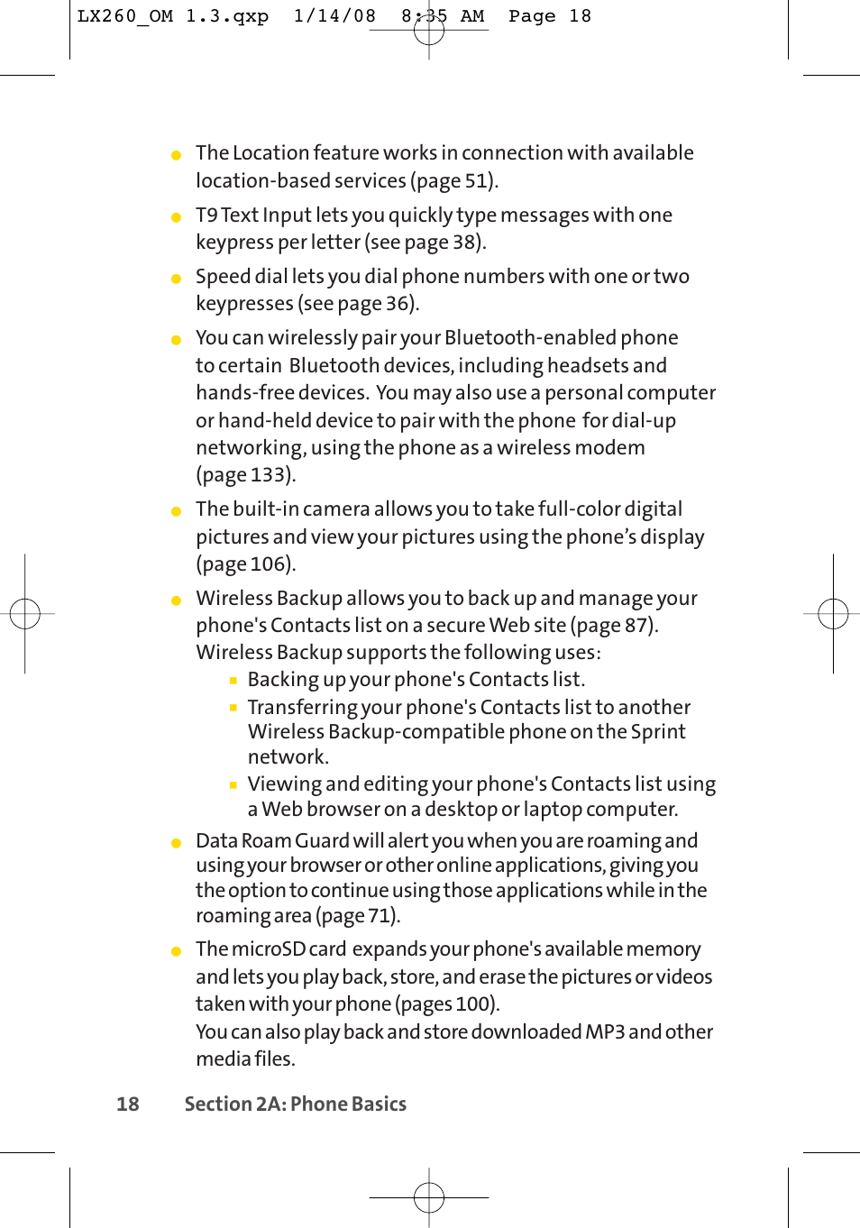 Backing up your phone's contacts list | LG LGLX260 User Manual | Page 36 / 220