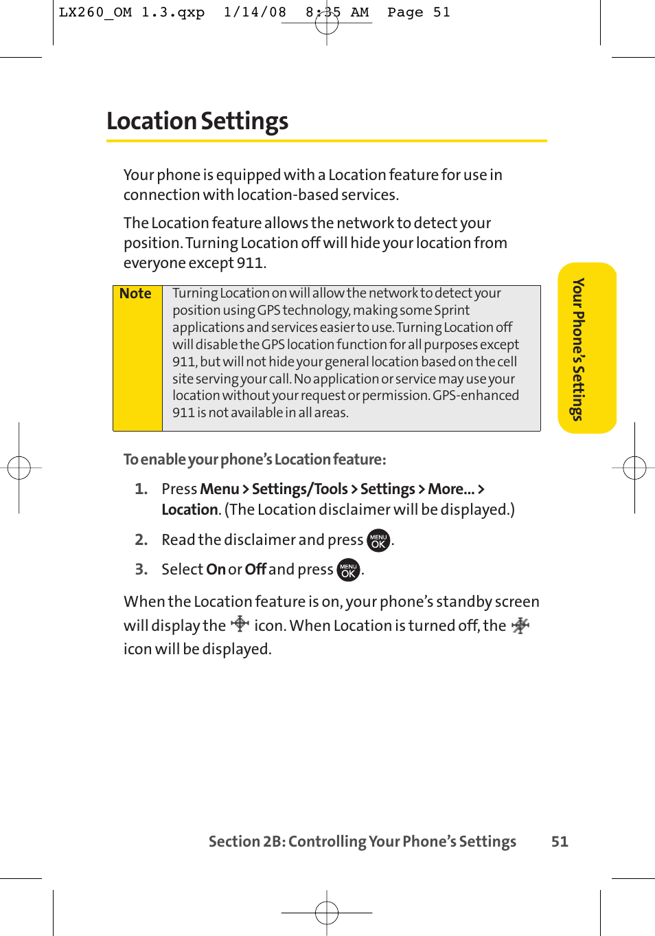 Location settings | LG LGLX260 User Manual | Page 69 / 220