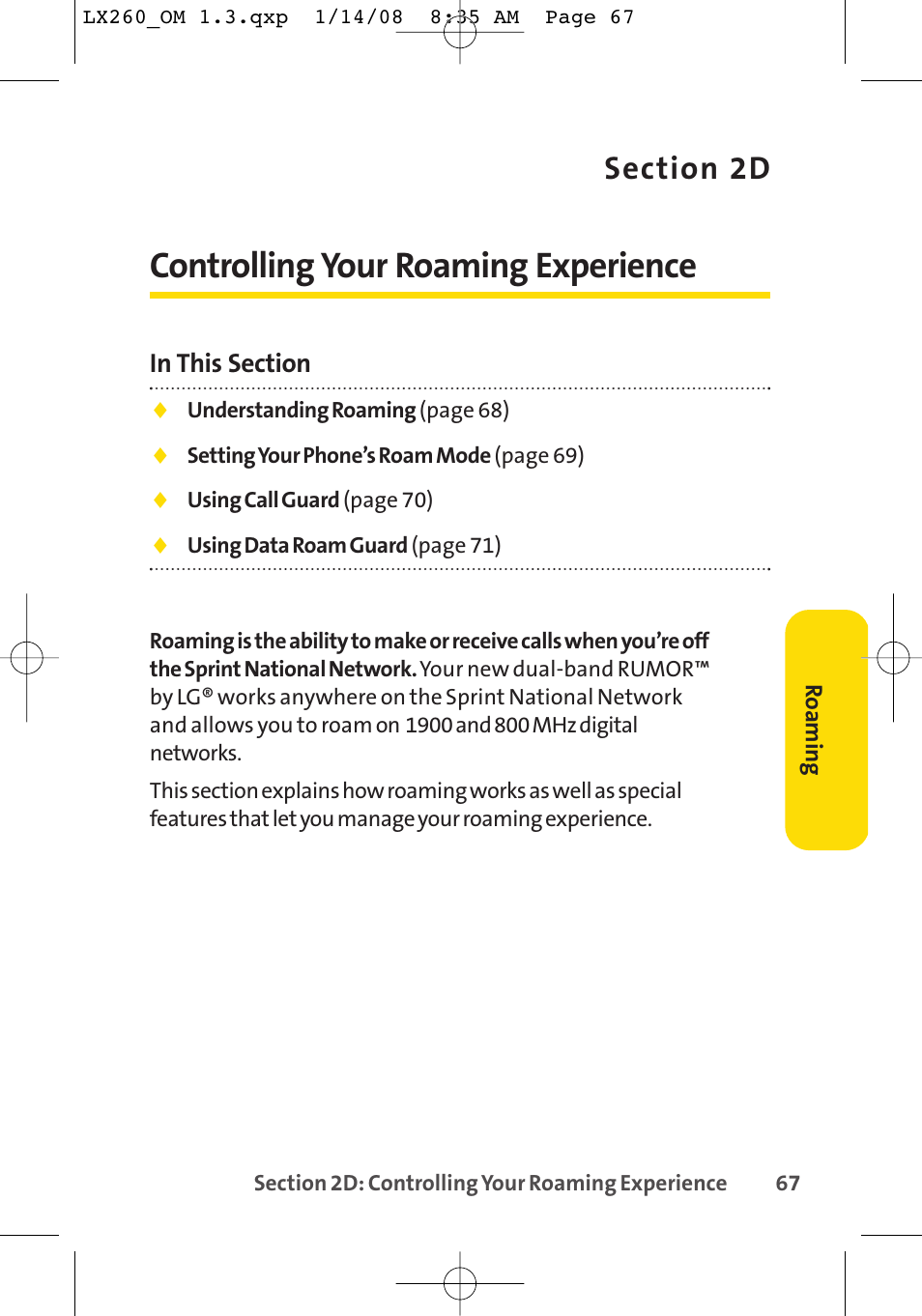 Controlling your roaming experience | LG LGLX260 User Manual | Page 85 / 220