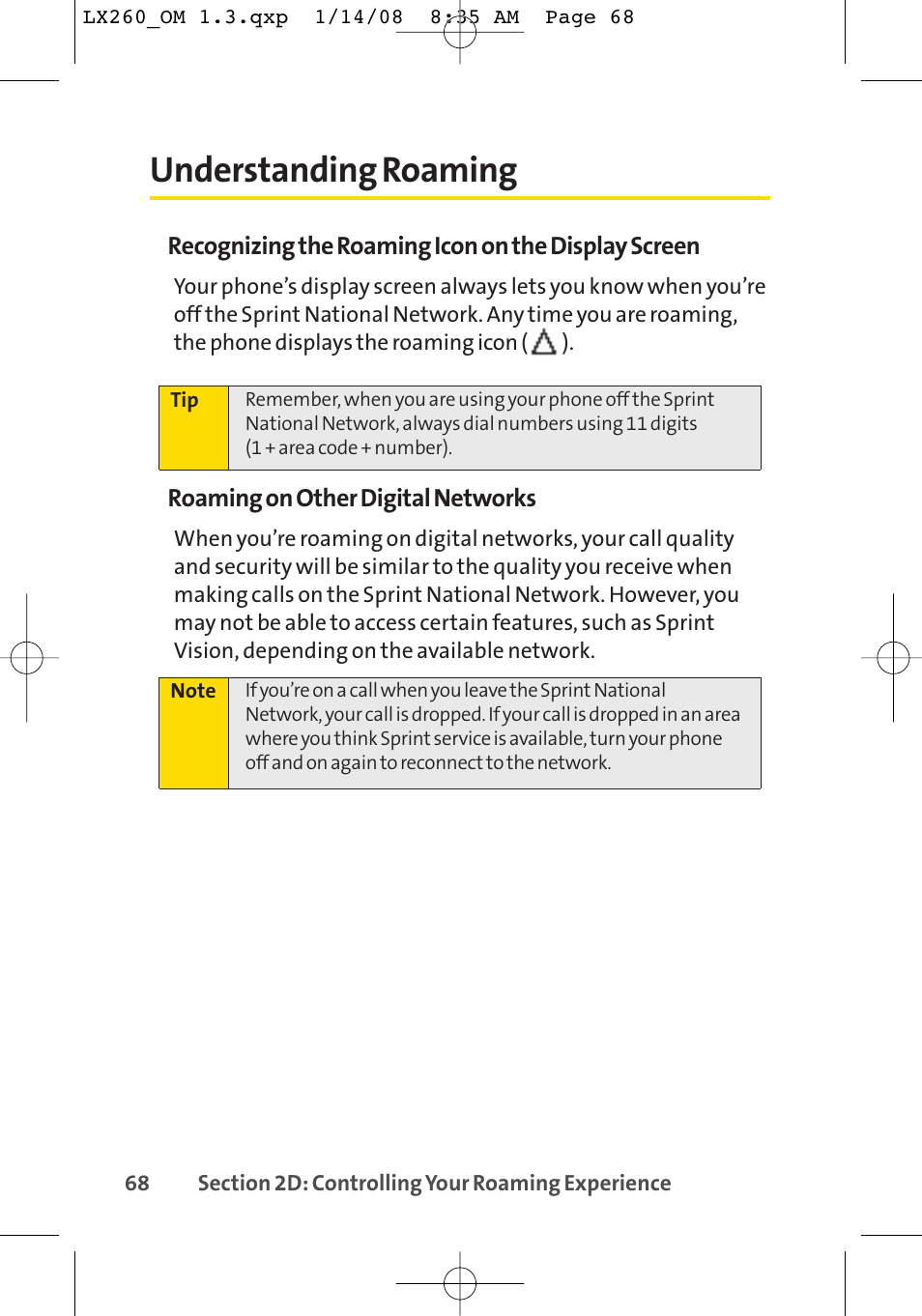 Understanding roaming | LG LGLX260 User Manual | Page 86 / 220