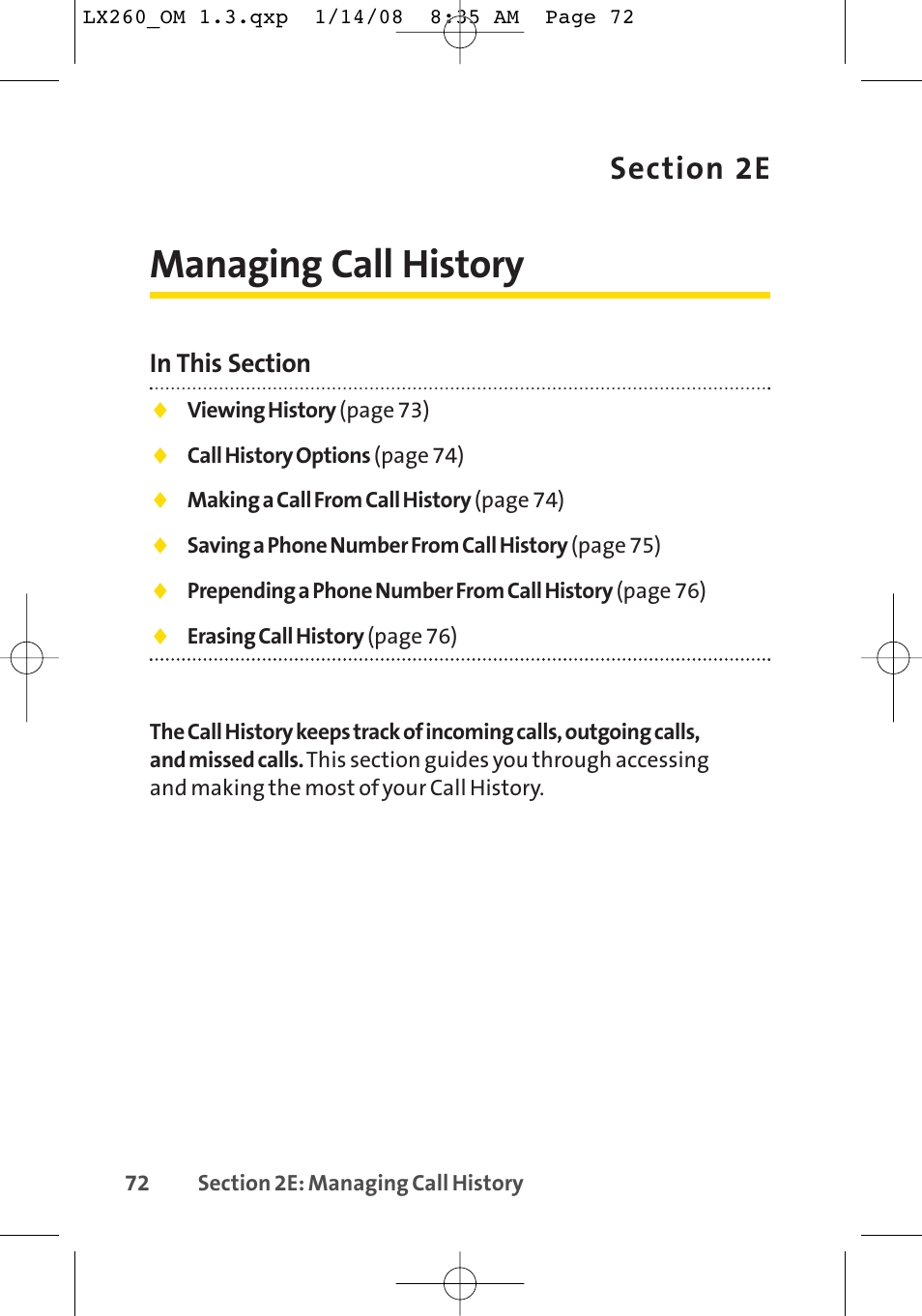 Managing call history | LG LGLX260 User Manual | Page 90 / 220