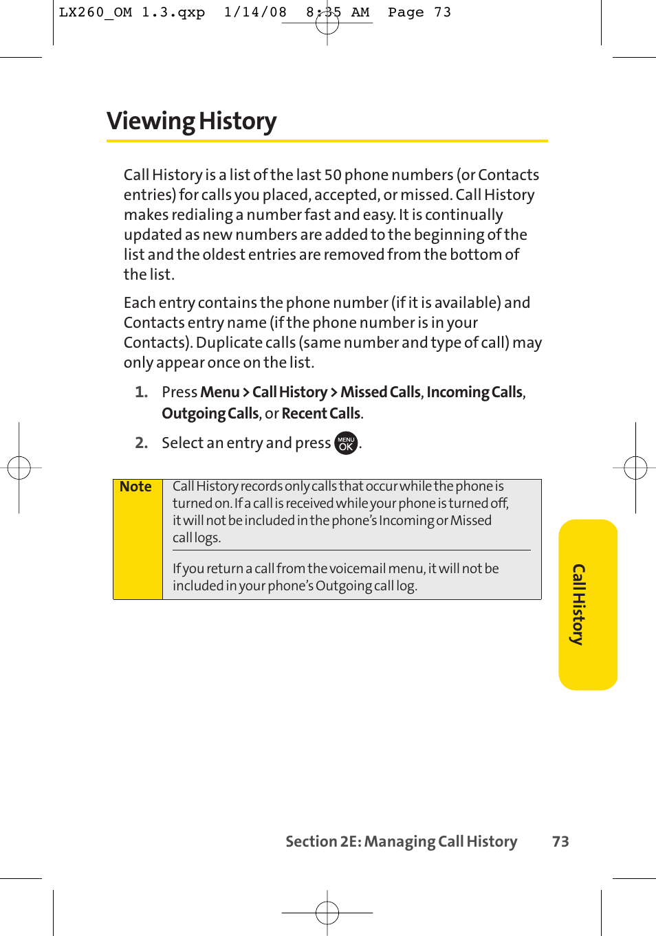 Viewing history | LG LGLX260 User Manual | Page 91 / 220