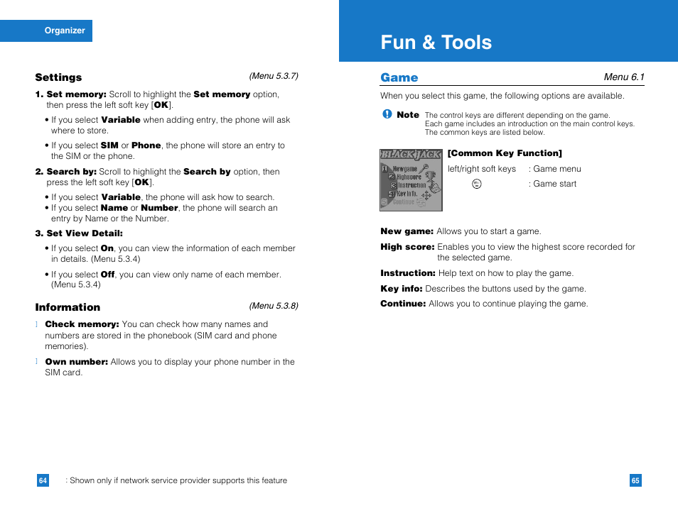 Fun & tools, Game | LG G4011GO User Manual | Page 34 / 50