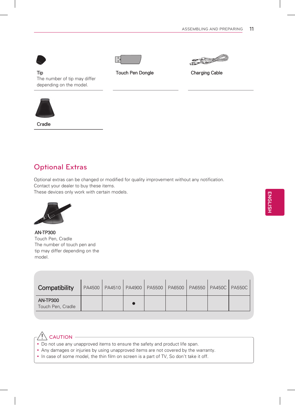 Optional extras, Compatibility | LG 60PA6500 User Manual | Page 11 / 52