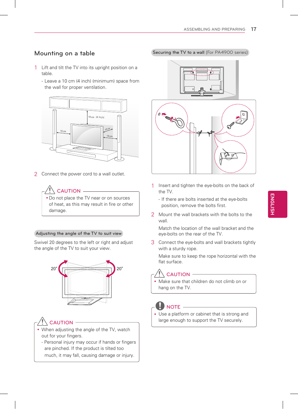 Mounting on a table | LG 60PA6500 User Manual | Page 17 / 52