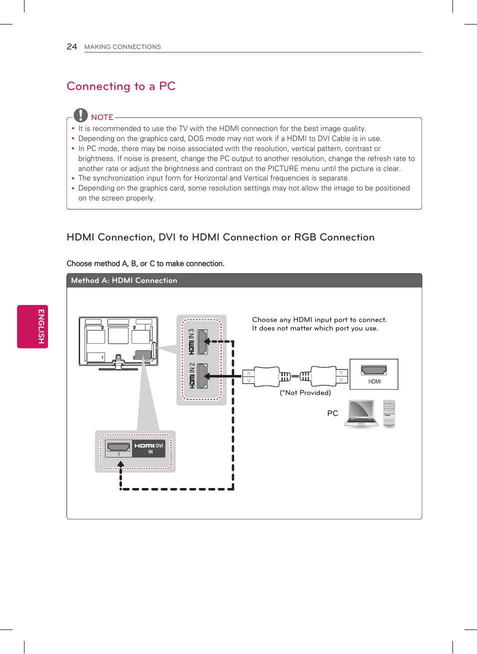 Connecting to a pc | LG 60PA6500 User Manual | Page 24 / 52