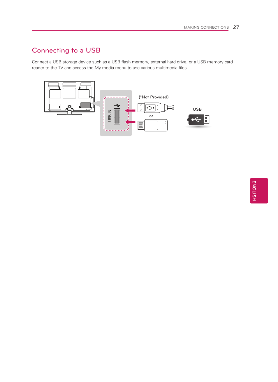 Connecting to a usb | LG 60PA6500 User Manual | Page 27 / 52