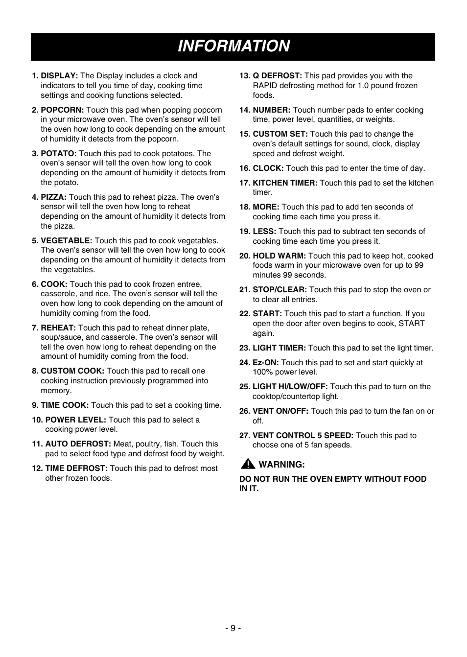 Information | LG LMV1645SW User Manual | Page 9 / 32