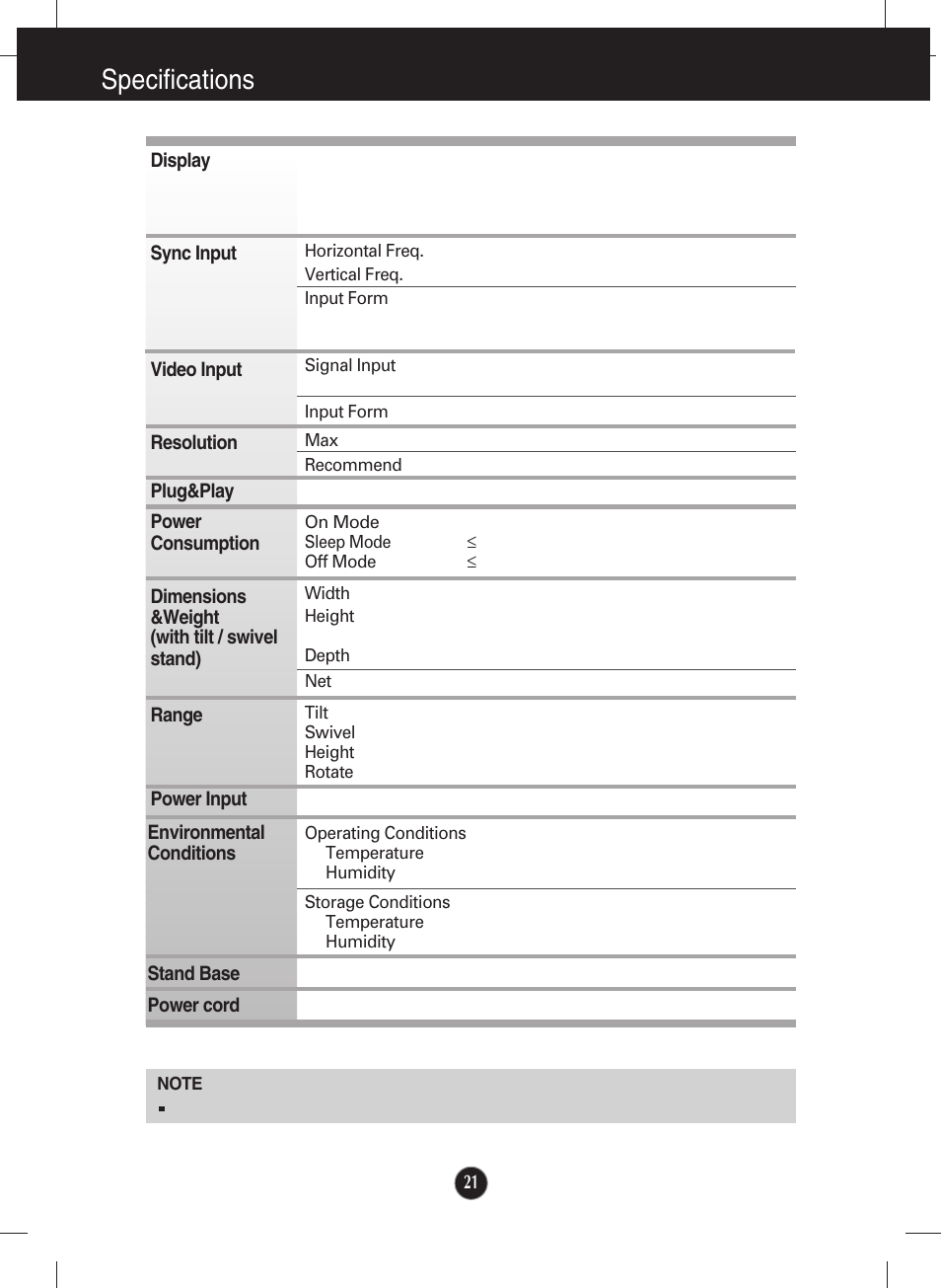 Specifications | LG L200ME-BF User Manual | Page 22 / 25