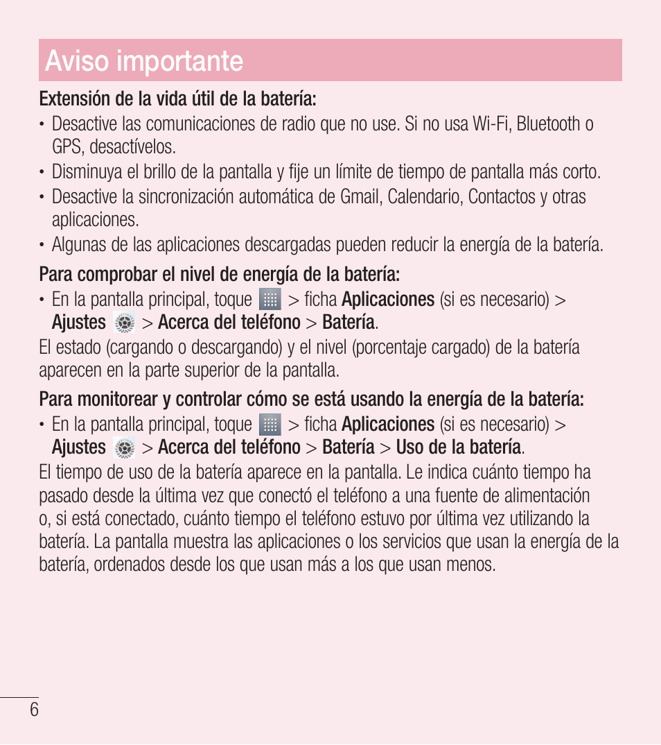 Aviso importante | LG LGL39C User Manual | Page 103 / 201