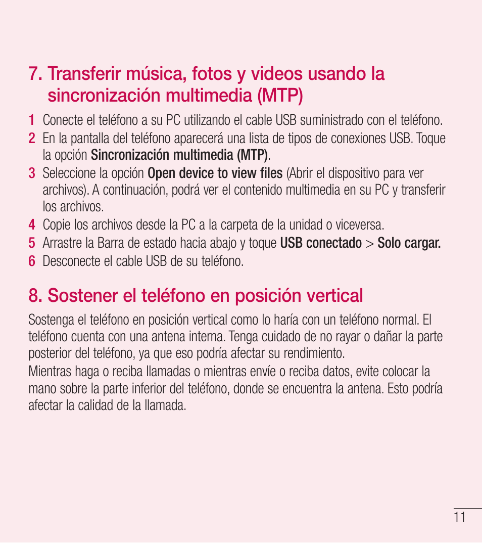 Sostener el teléfono en posición vertical | LG LGL39C User Manual | Page 108 / 201