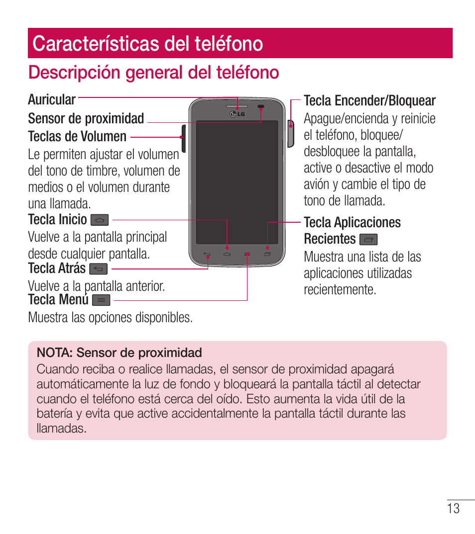 Important notice características del teléfono, Descripción general del teléfono | LG LGL39C User Manual | Page 110 / 201