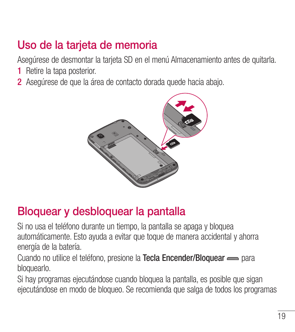 Bloquear y desbloquear la pantalla | LG LGL39C User Manual | Page 116 / 201