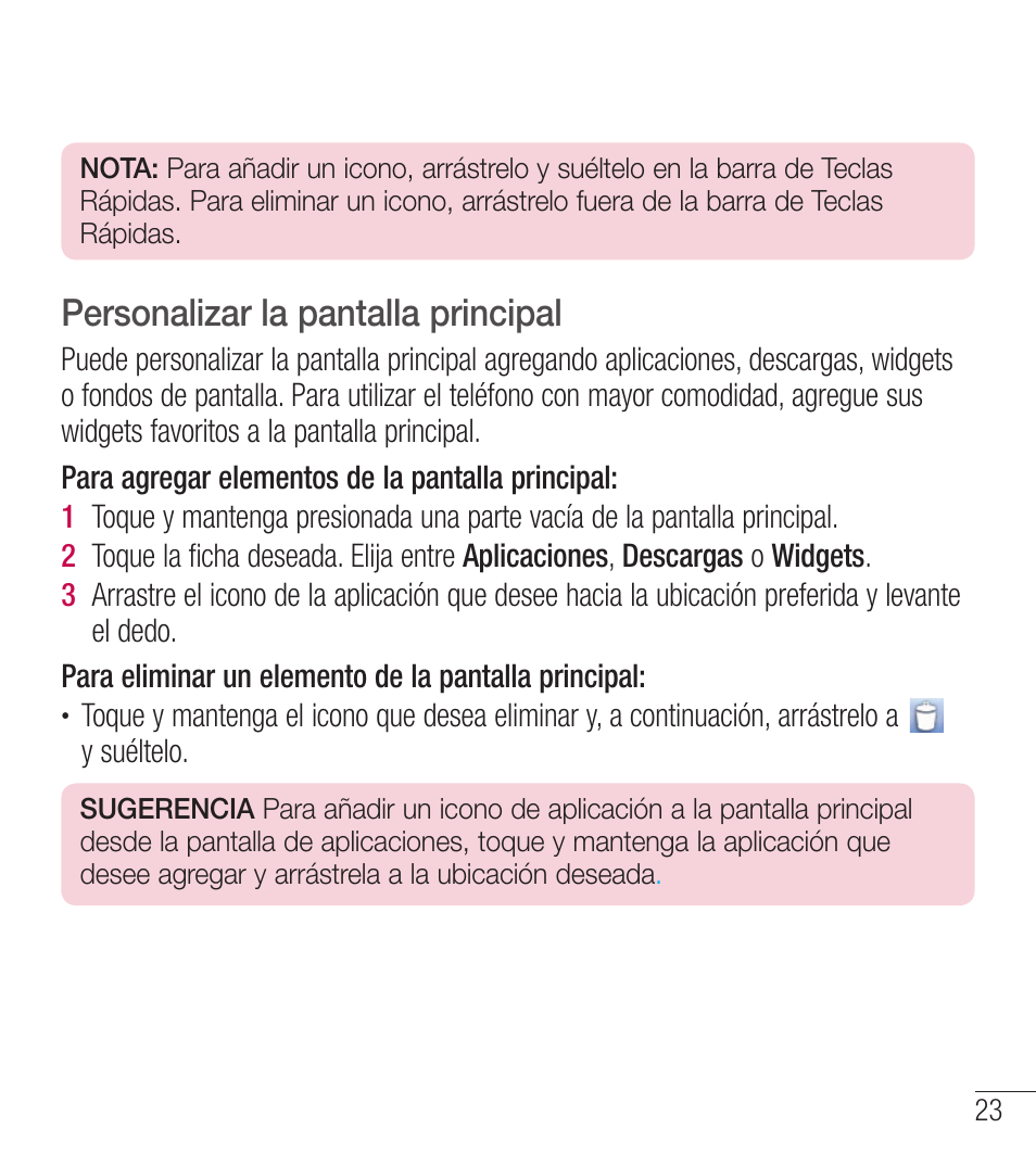 Personalizar la pantalla principal | LG LGL39C User Manual | Page 120 / 201