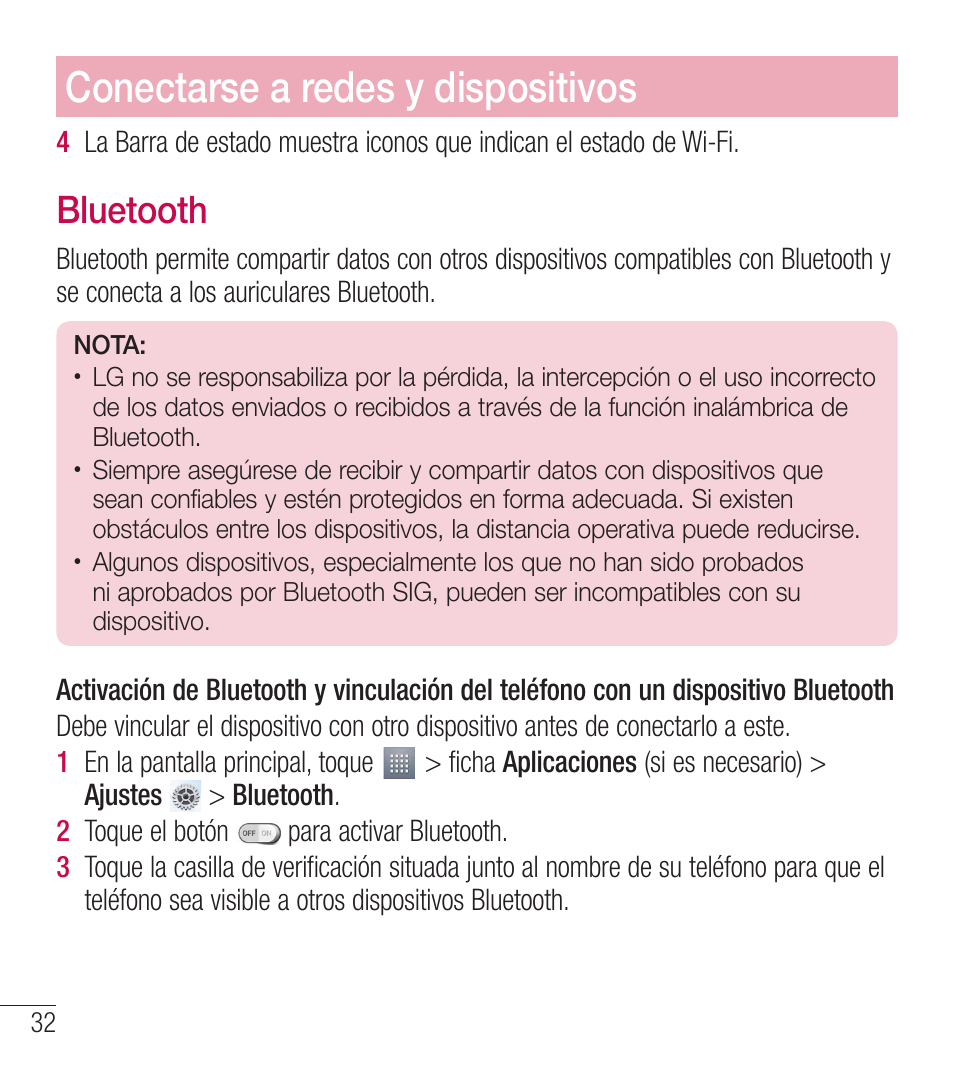 Conectarse a redes y dispositivos, Bluetooth | LG LGL39C User Manual | Page 129 / 201