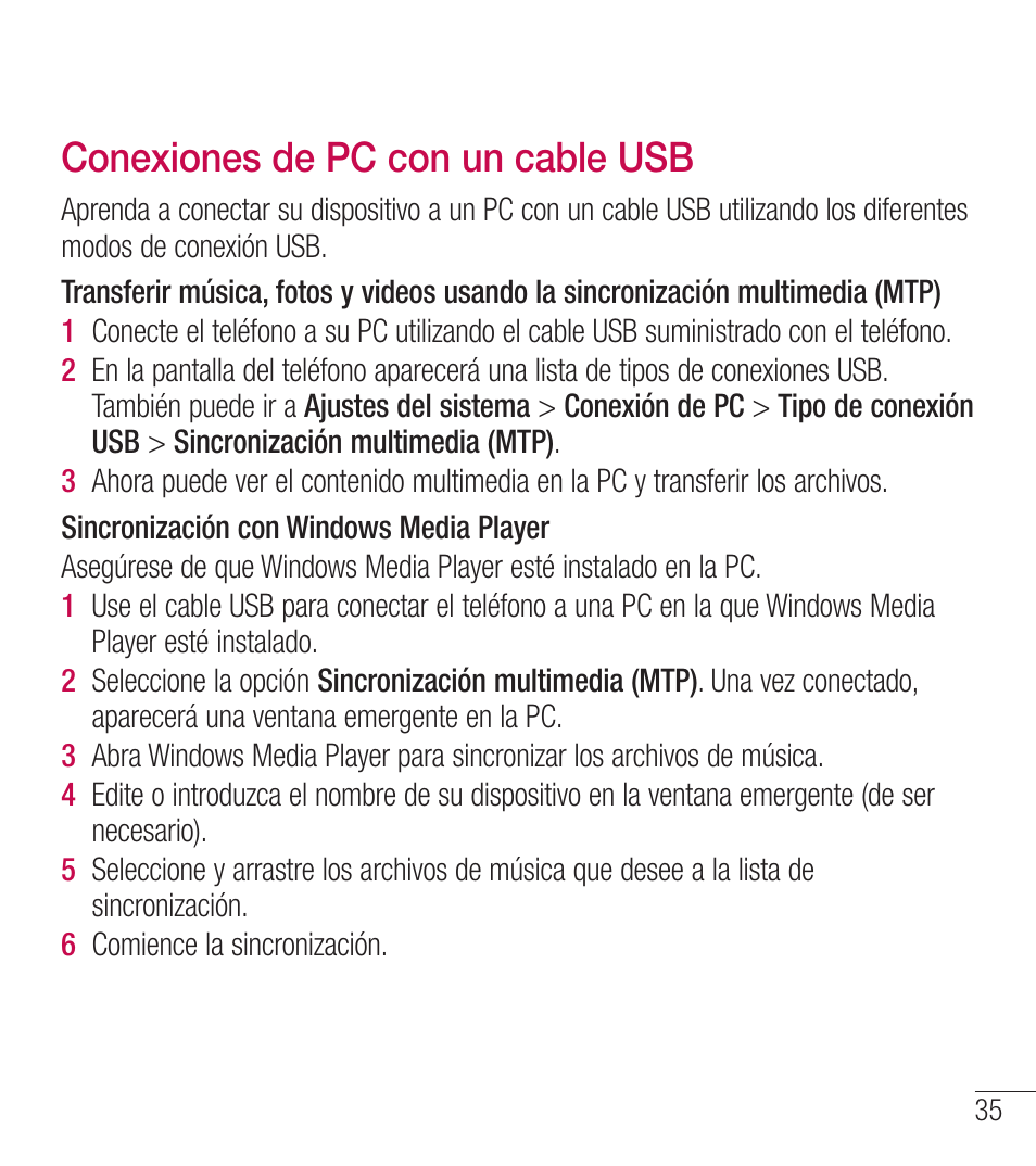 Conexiones de pc con un cable usb | LG LGL39C User Manual | Page 132 / 201