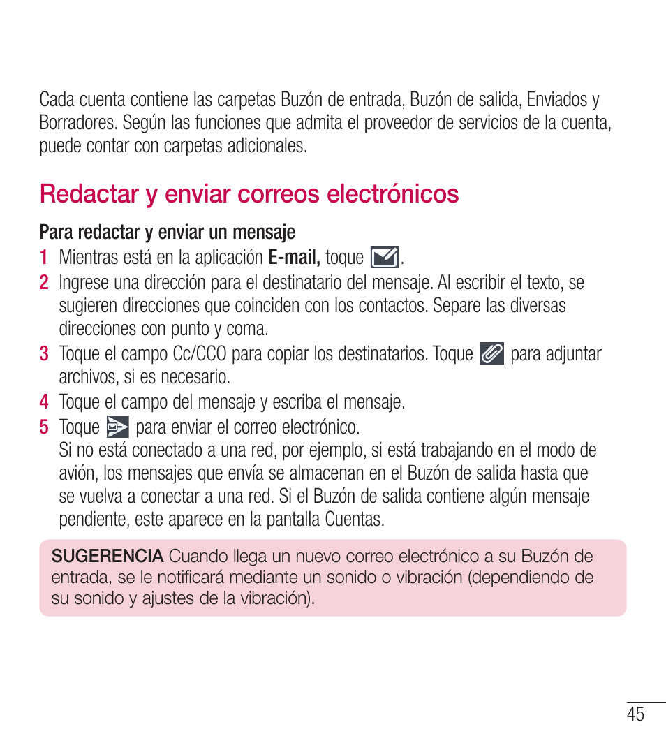 Redactar y enviar correos electrónicos | LG LGL39C User Manual | Page 142 / 201