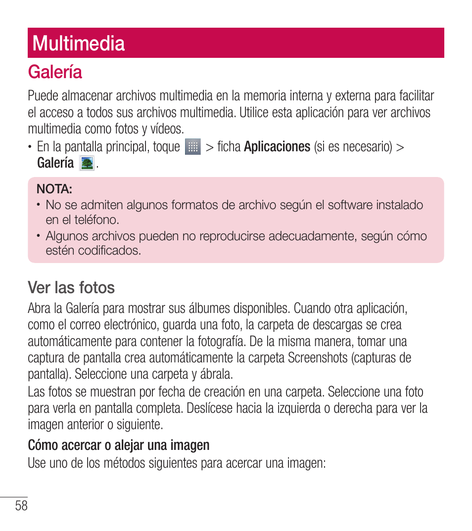 Multimedia, Galería, Ver las fotos | LG LGL39C User Manual | Page 155 / 201