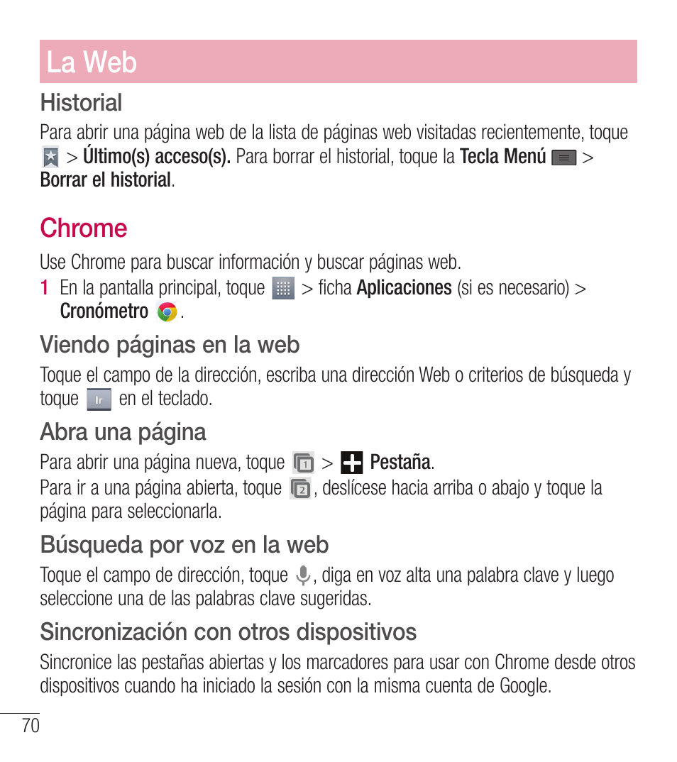 La web, Chrome | LG LGL39C User Manual | Page 167 / 201