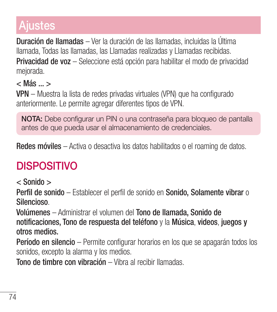 Ajustes, Dispositivo | LG LGL39C User Manual | Page 171 / 201