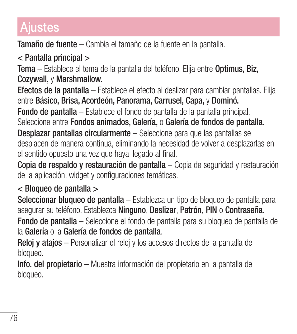 Ajustes | LG LGL39C User Manual | Page 173 / 201