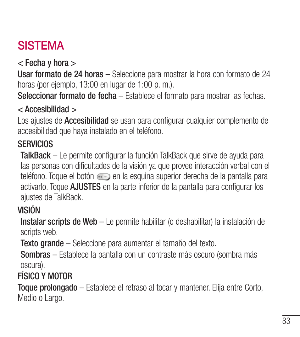 Sistema | LG LGL39C User Manual | Page 180 / 201