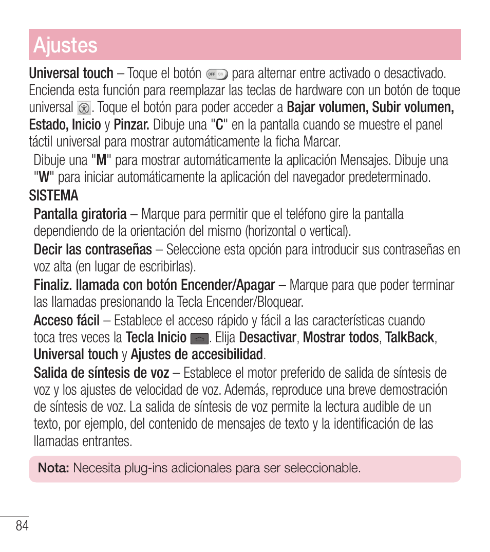 Ajustes | LG LGL39C User Manual | Page 181 / 201