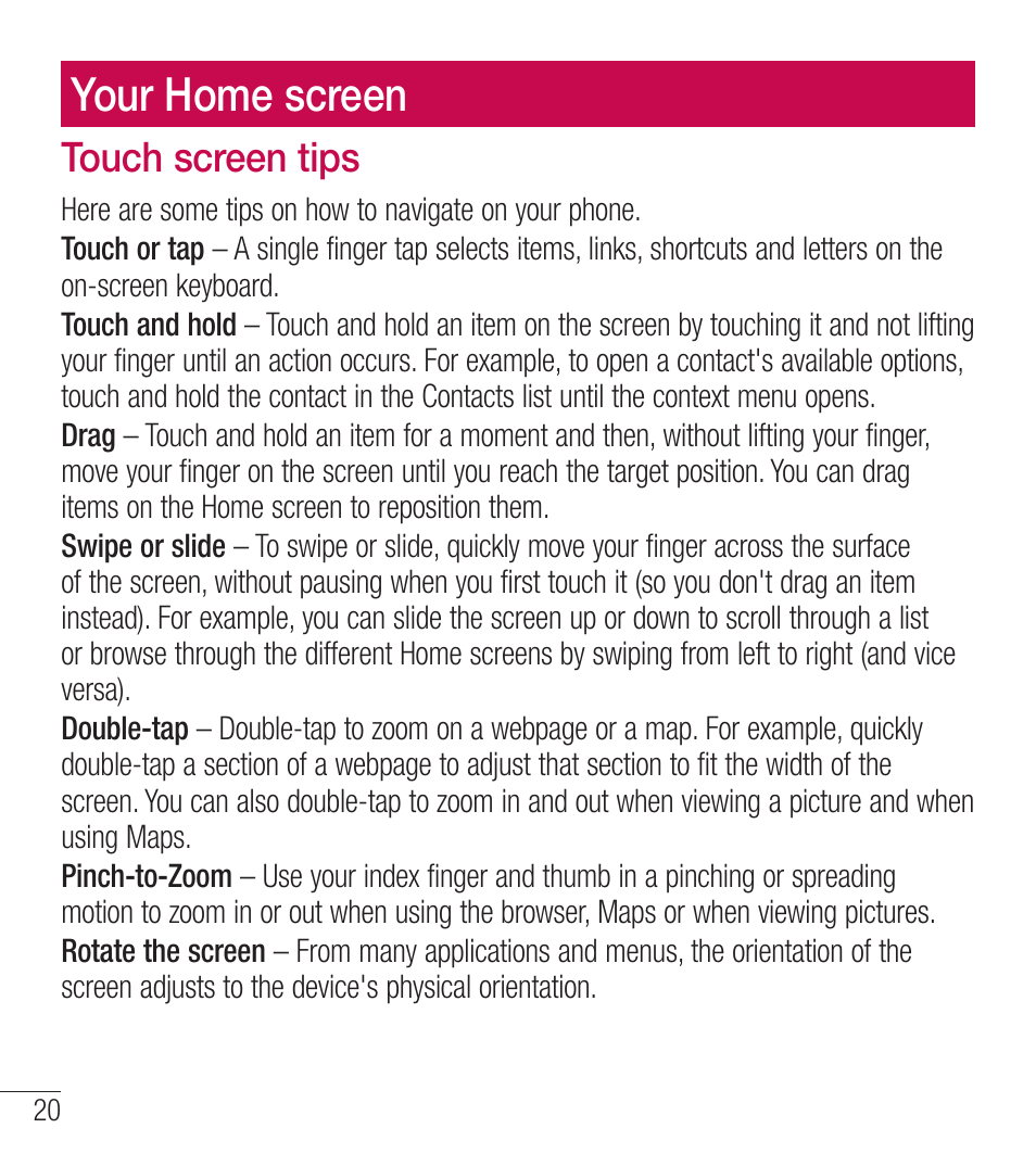 Your home screen | LG LGL39C User Manual | Page 21 / 201