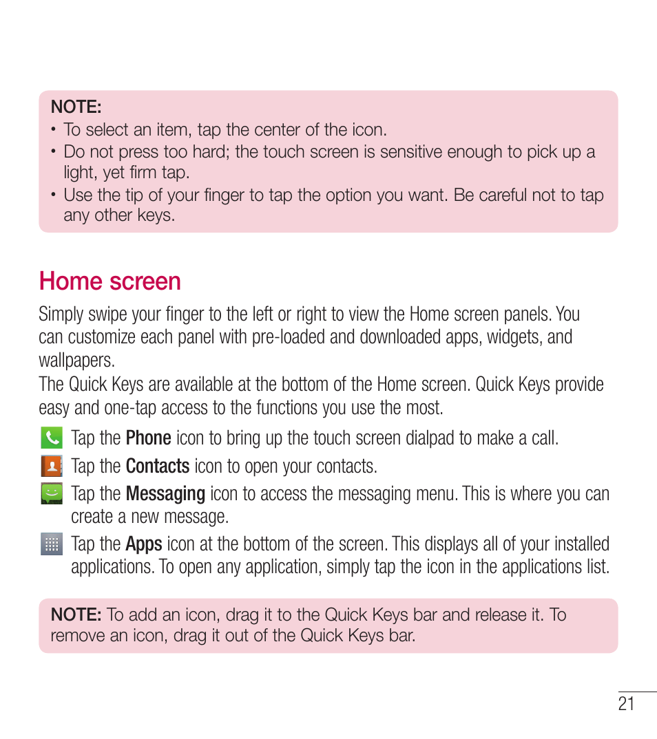 Home screen | LG LGL39C User Manual | Page 22 / 201