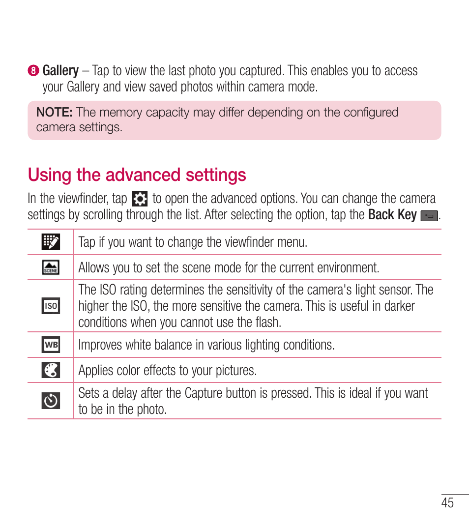 Using the advanced settings | LG LGL39C User Manual | Page 46 / 201