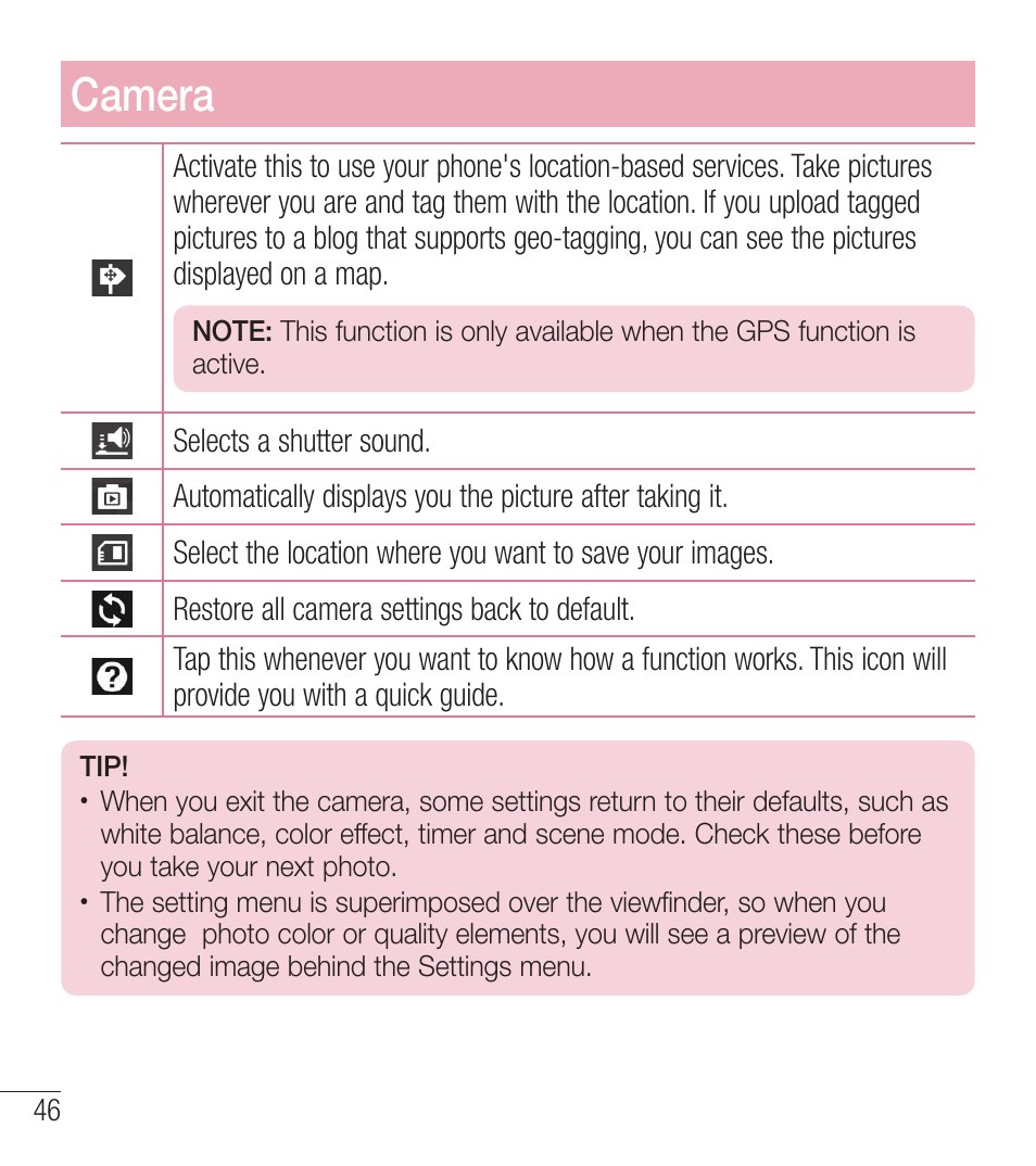 Camera | LG LGL39C User Manual | Page 47 / 201