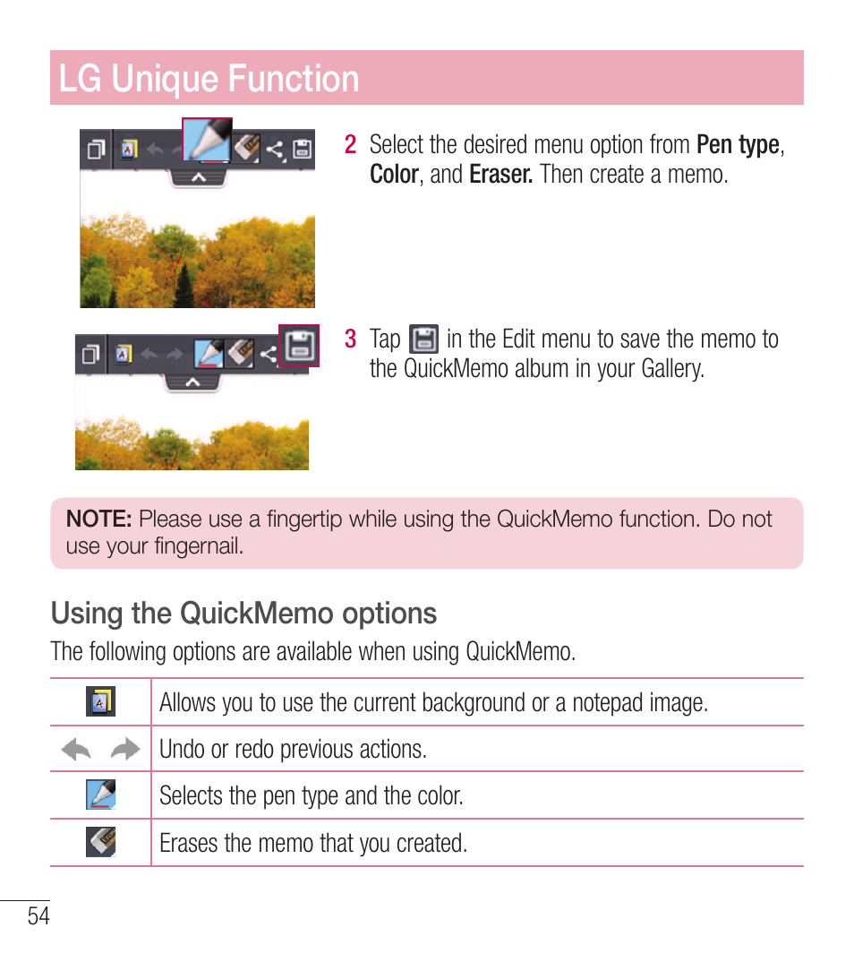 Lg unique function | LG LGL39C User Manual | Page 55 / 201