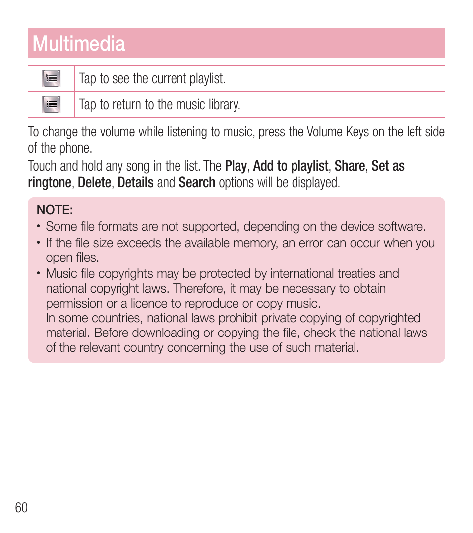 Multimedia | LG LGL39C User Manual | Page 61 / 201