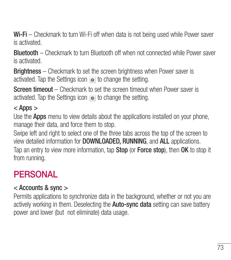 Personal | LG LGL39C User Manual | Page 74 / 201