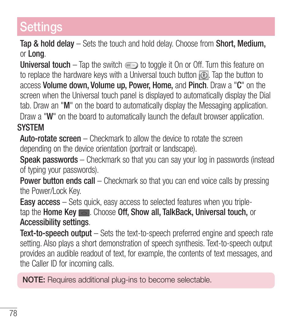 Settings | LG LGL39C User Manual | Page 79 / 201