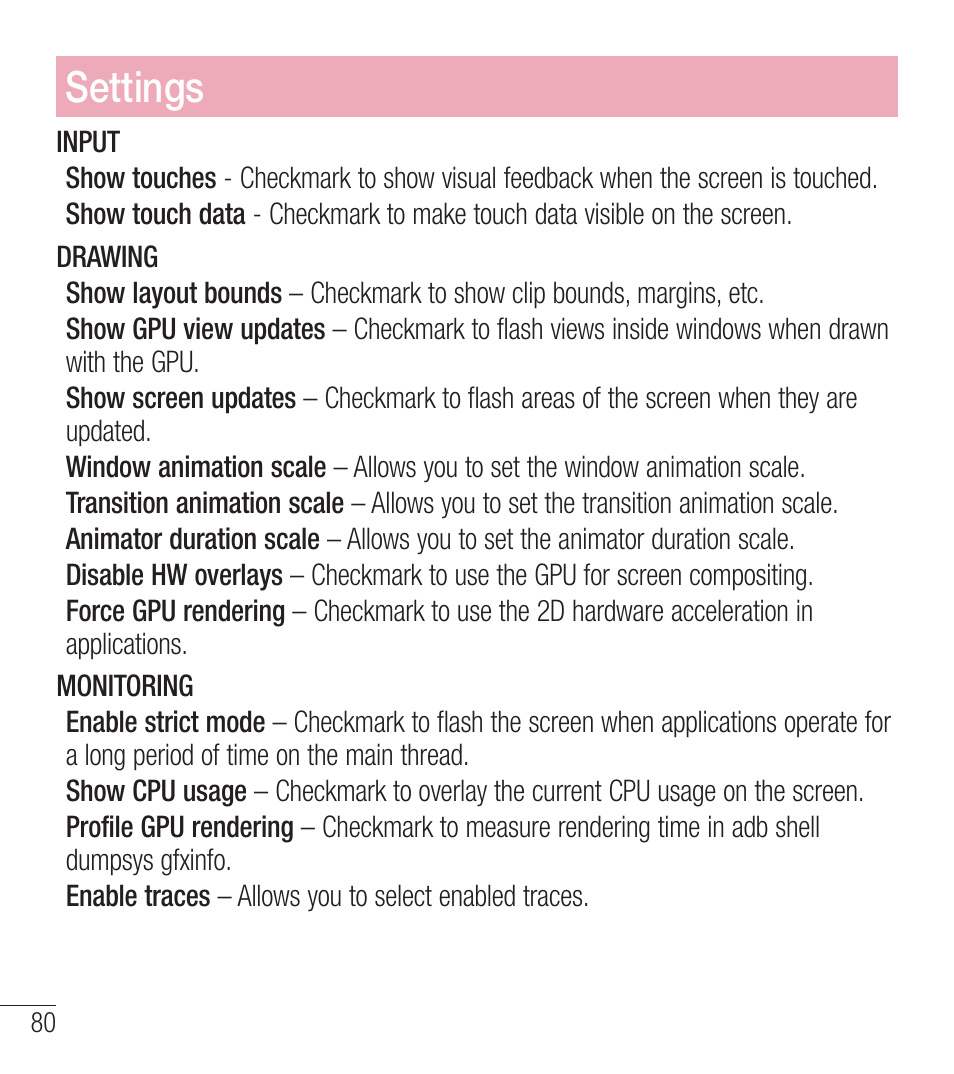 Settings | LG LGL39C User Manual | Page 81 / 201