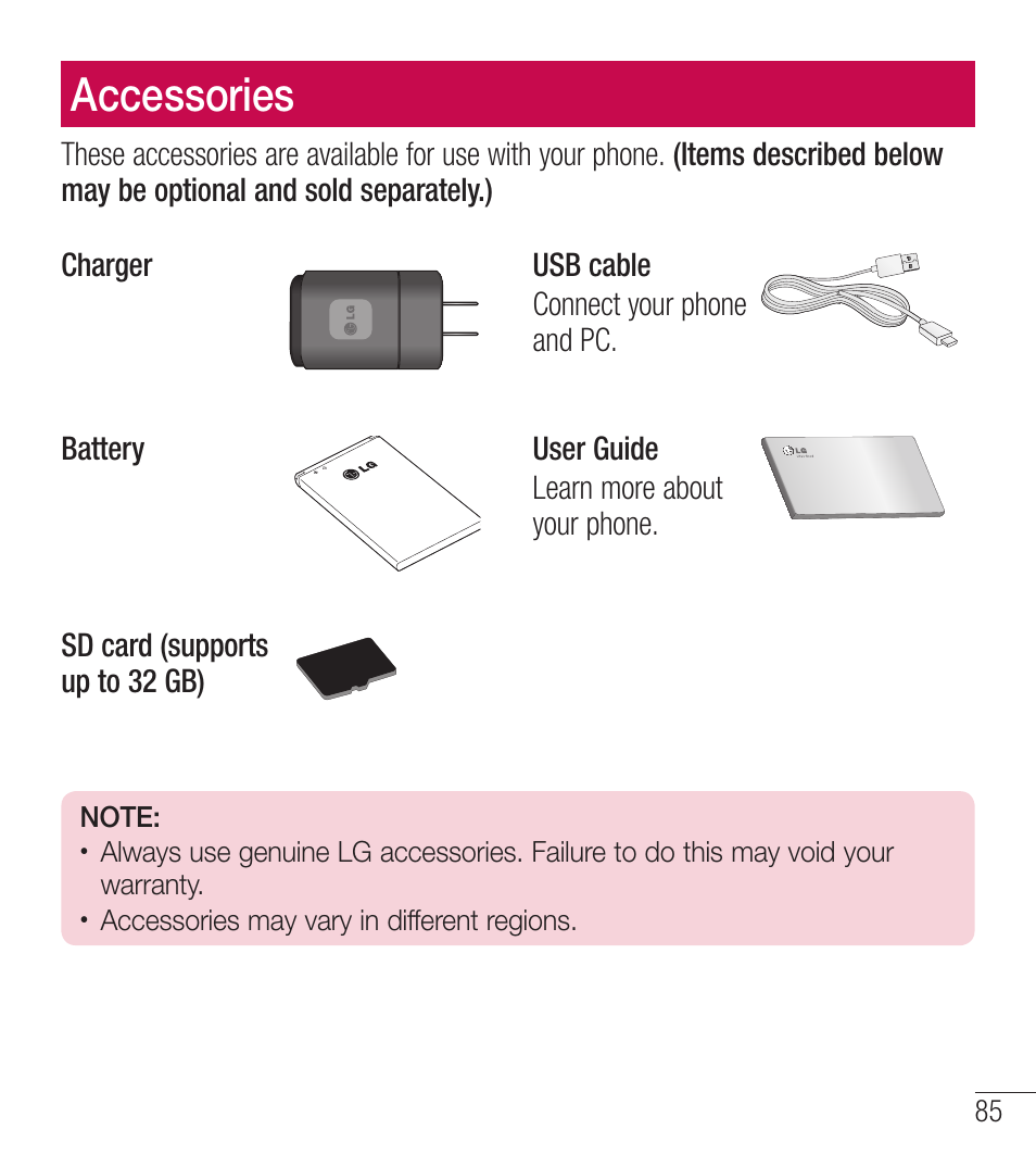 Accessories | LG LGL39C User Manual | Page 86 / 201