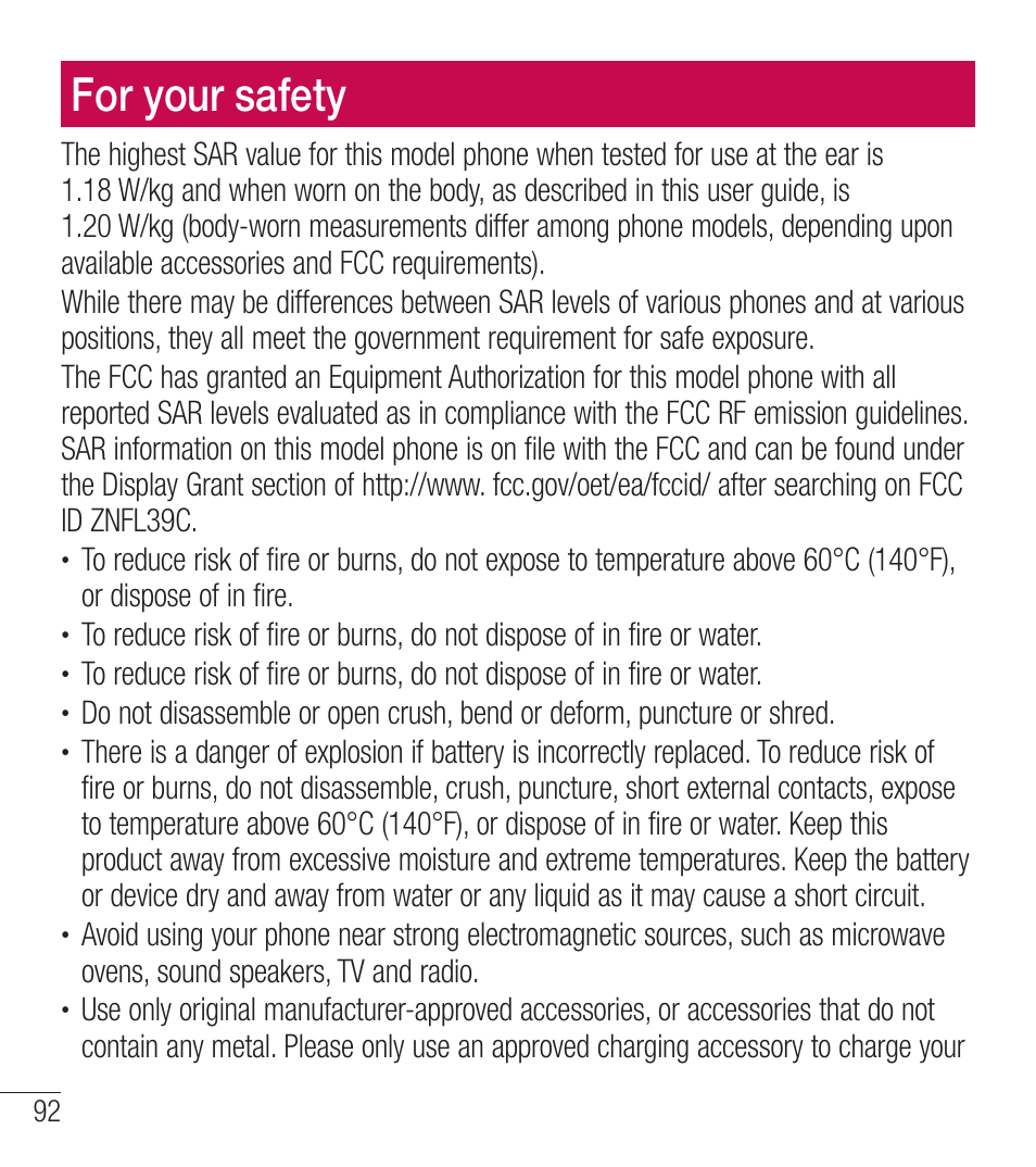 For your safety | LG LGL39C User Manual | Page 93 / 201