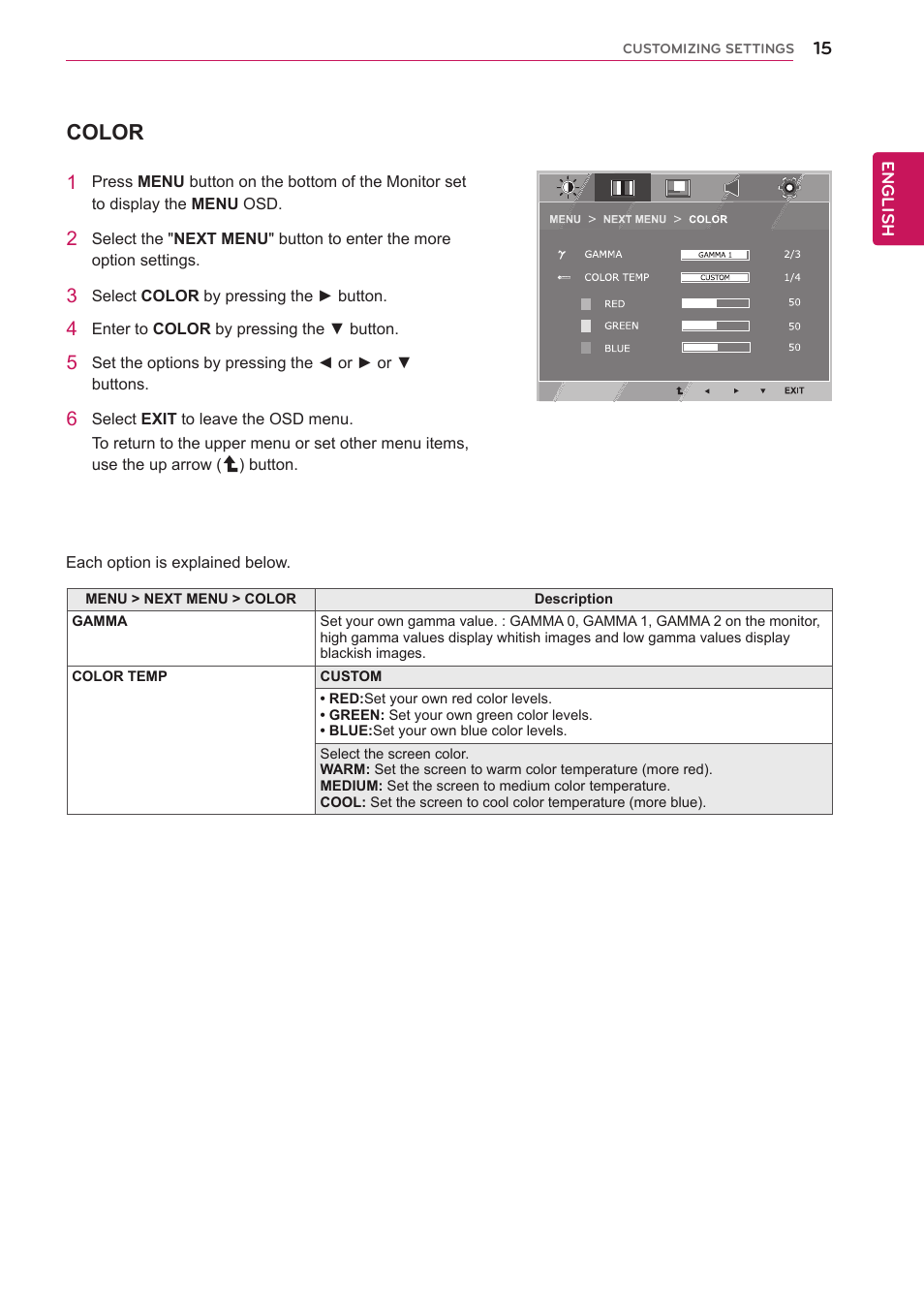 Color | LG E2742V-BN User Manual | Page 15 / 28
