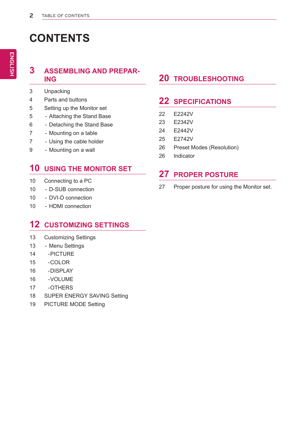LG E2742V-BN User Manual | Page 2 / 28