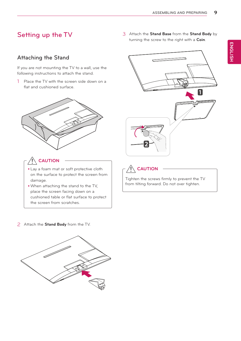 Setting up the tv, Attaching the stand, See p.9, see p | See p.9 | LG 24MA32D-PU User Manual | Page 10 / 40