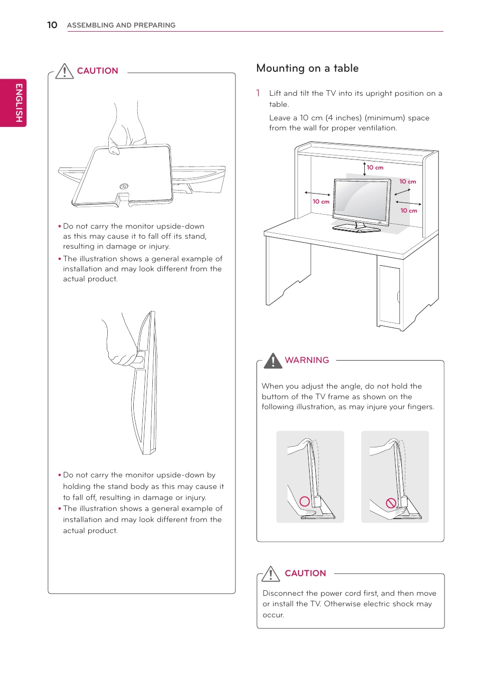 Mounting on a table | LG 24MA32D-PU User Manual | Page 11 / 40