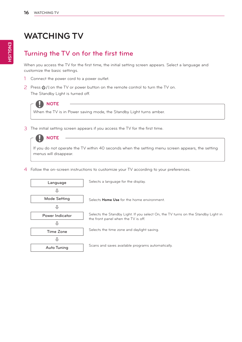 Watching tv, Turning the tv on for the first time | LG 24MA32D-PU User Manual | Page 17 / 40