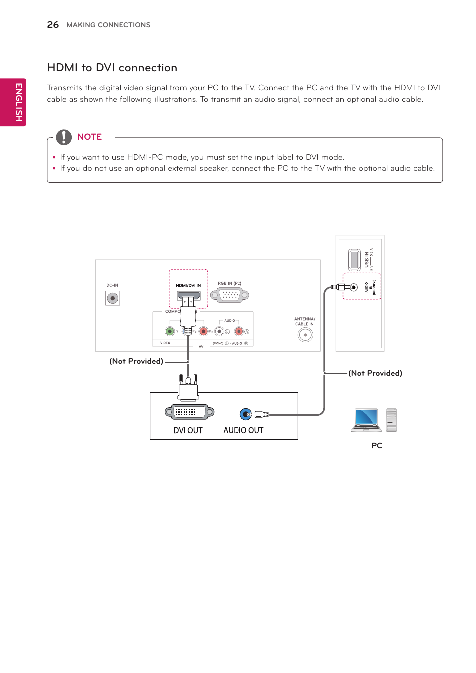 Hdmi to dvi connection | LG 24MA32D-PU User Manual | Page 27 / 40