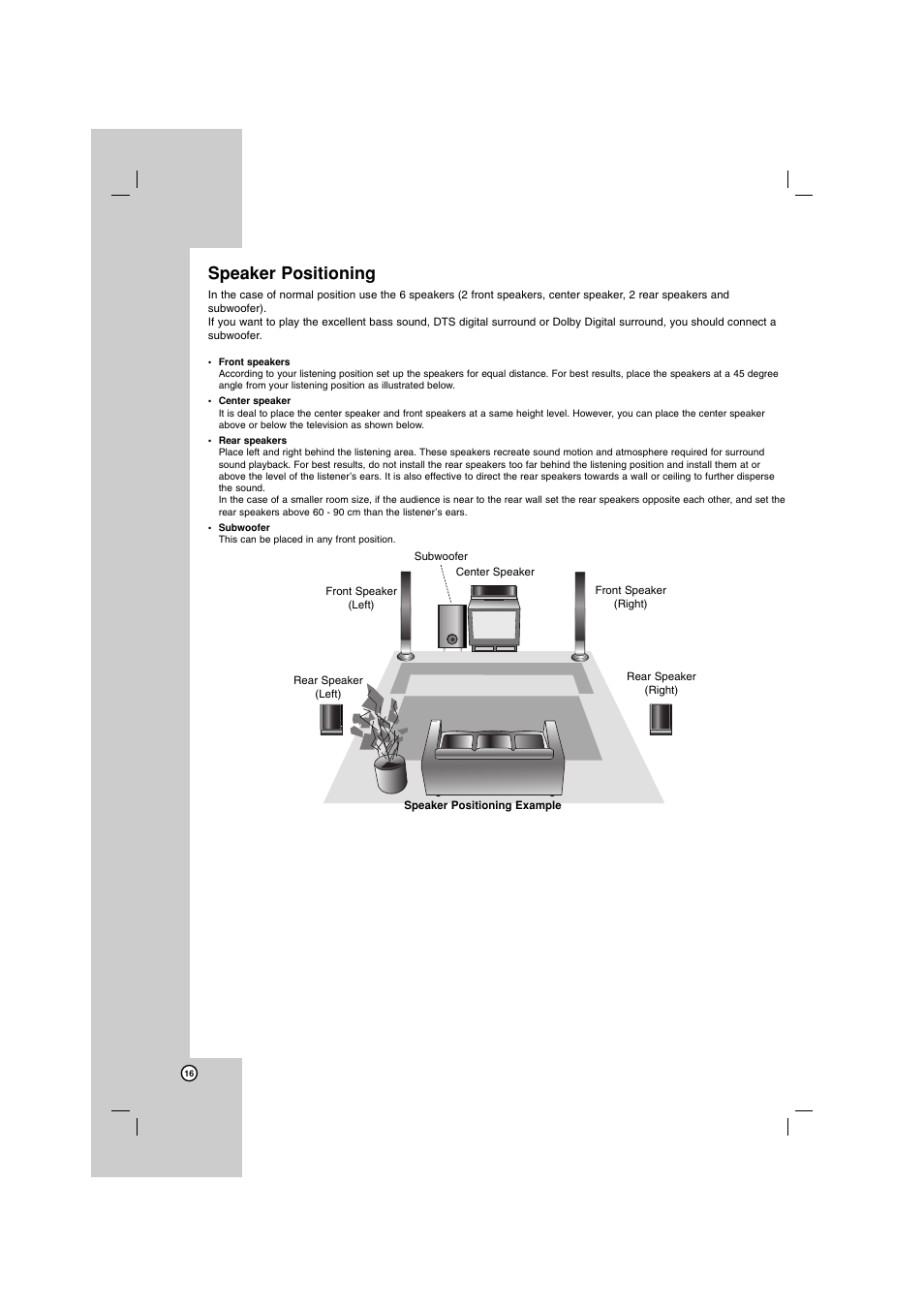 Speaker positioning | LG LH-E922PB User Manual | Page 16 / 41