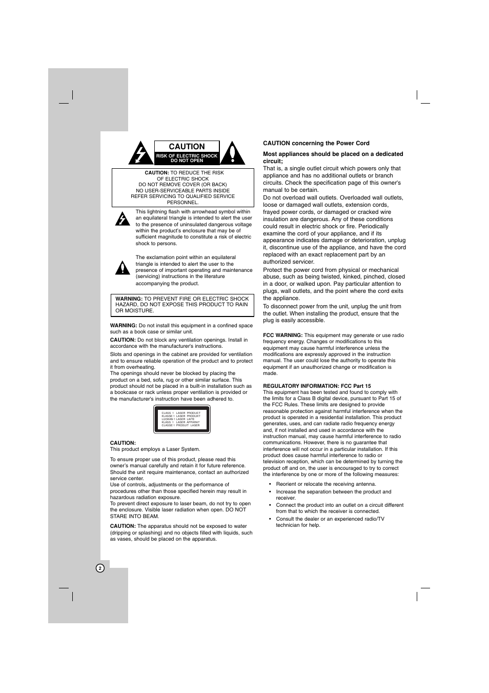 Caution | LG LH-E922PB User Manual | Page 2 / 41