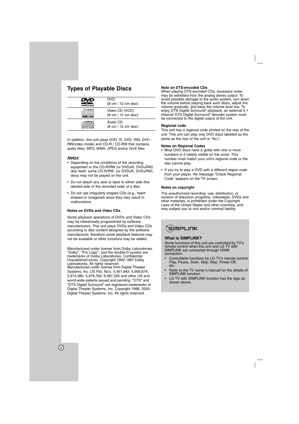 Types of playable discs | LG LH-E922PB User Manual | Page 6 / 41