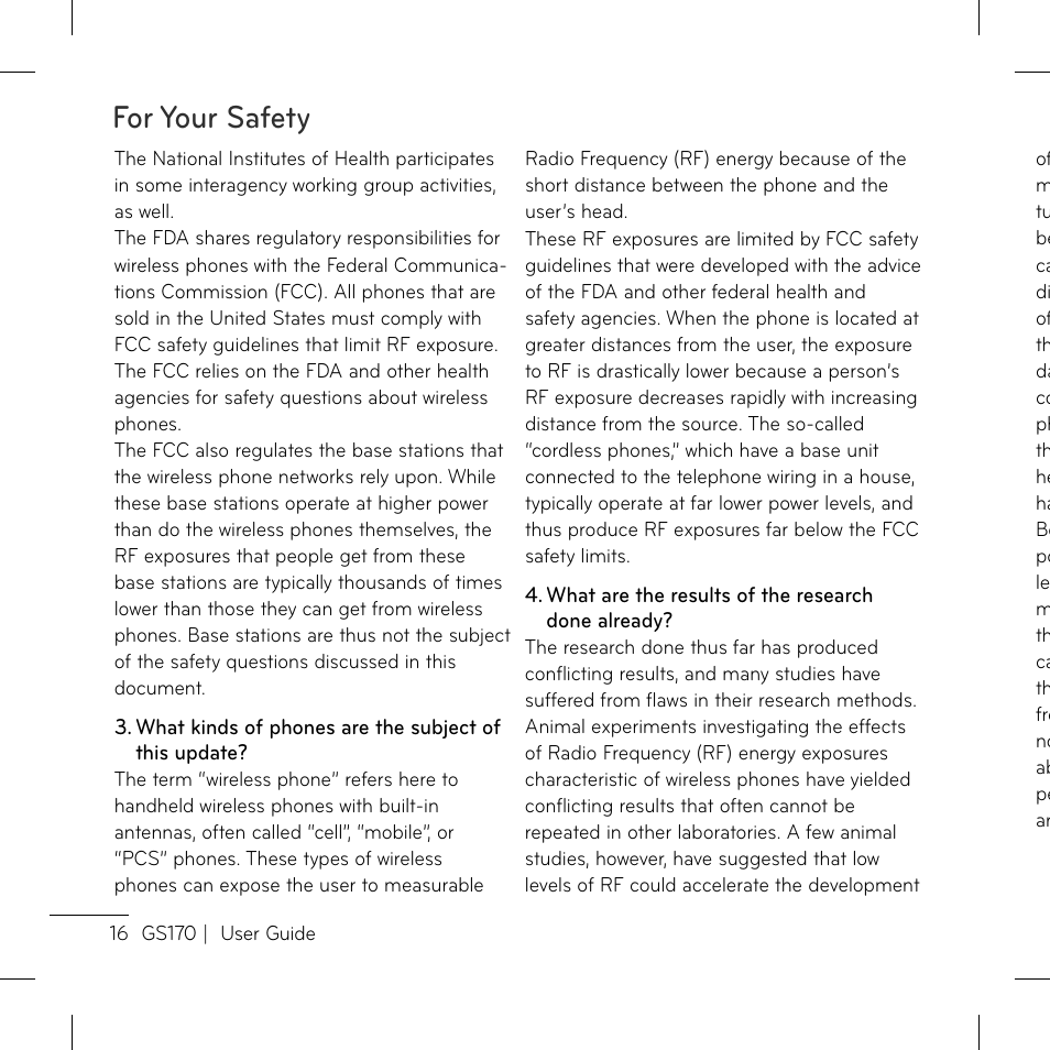 For your safety | LG GS170 User Manual | Page 18 / 46