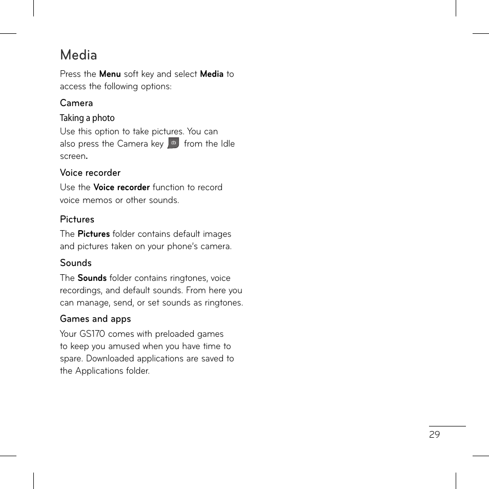 Media | LG GS170 User Manual | Page 31 / 46