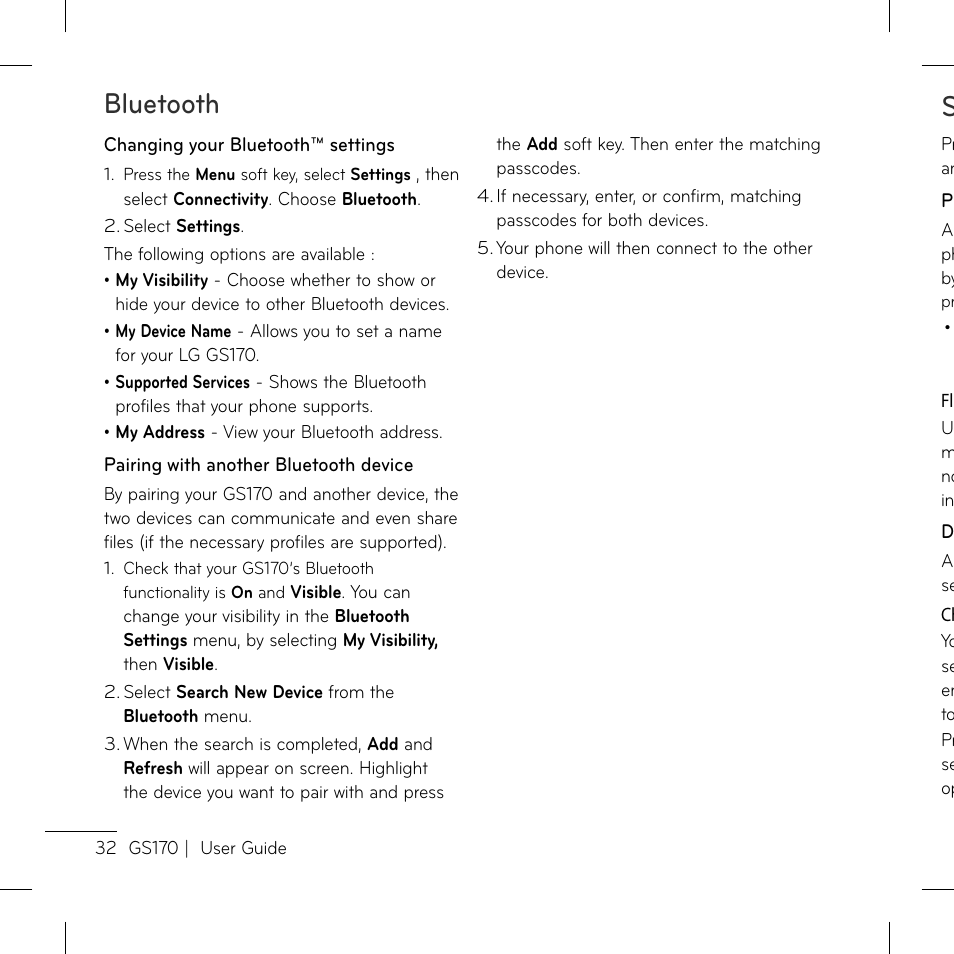 Bluetooth | LG GS170 User Manual | Page 34 / 46